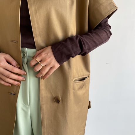 【nokcha original】twill slit long vest/beige_no0205