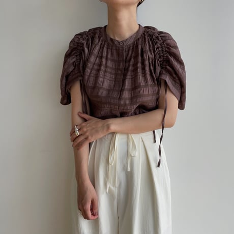 【nokcha original】mulch jacquard blouse/brown_nb0155
