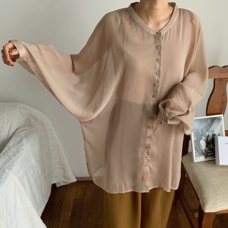 【nokcha original】sheer raglan over shirt/beige_nt0513
