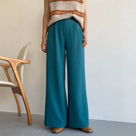 【nokcha original】back slit long pants/turquoise blue_np0452