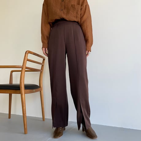 【nokcha original】satin slit pants/brown_np0456