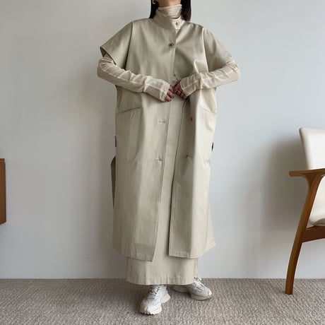 【nokcha original】twill slit long vest/ivory_no0204