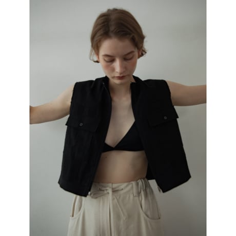 - AUTHENTIC series - material linen vest/black_an0042
