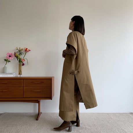 【nokcha original】twill slit long vest/beige_no0205