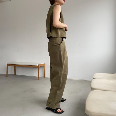 【nokcha original】2way linen vest/khaki_nt0966