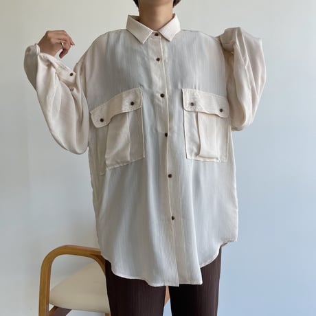 【nokcha original】pin stripe sheer over shirt/ivory_nt1044