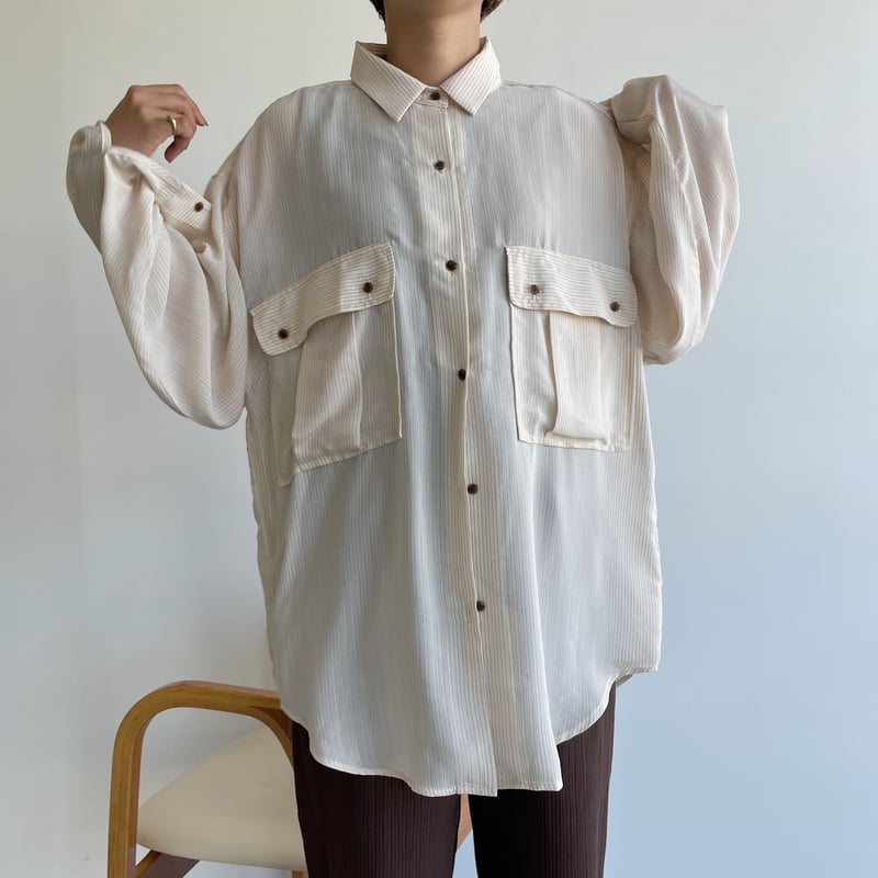 nokcha original】pin stripe sheer over shirt/iv