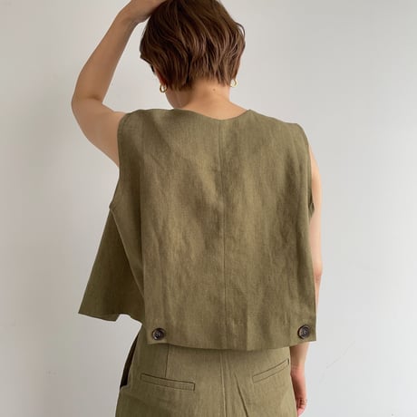 【nokcha original】2way linen vest/khaki_nt0966