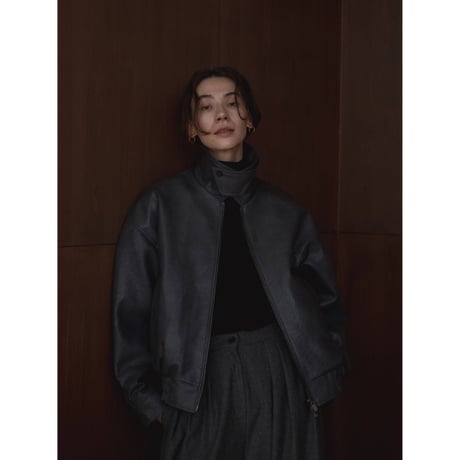 - AUTHENTIC series - throat latch fake leather jacket/blue gray_an0017