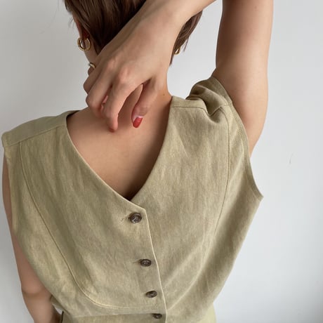 【nokcha original】2way linen vest/pistacchio_nt0967