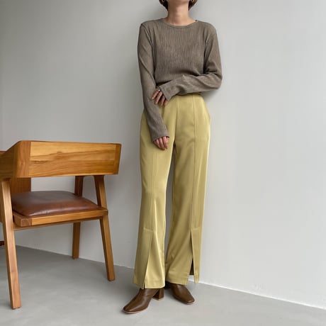 【nokcha original】satin slit pants/yellow green_np0455