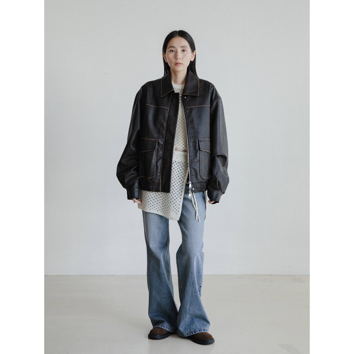 予約販売》vintage like fake leather jacket/2colors