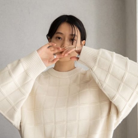 【nokcha original】block over knit/ivory_nt1264