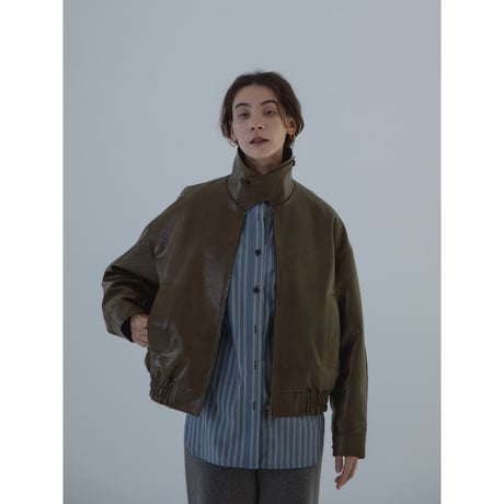 - AUTHENTIC series - throat latch fake leather jacket/khaki brown_an0016
