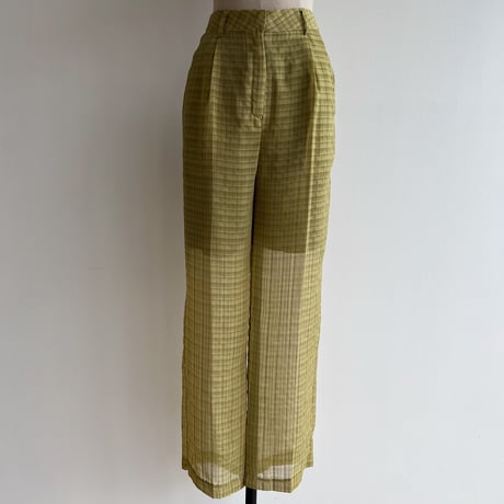 【nokcha original】check sheer pants/light green_np0598