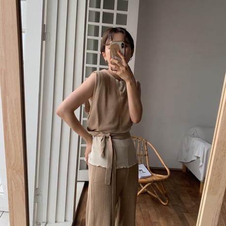 【nokcha original】thermal knit bustier/ beige_nt0455