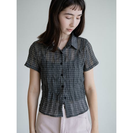 《予約販売》croped sheer check shirt/2colors_nb0378