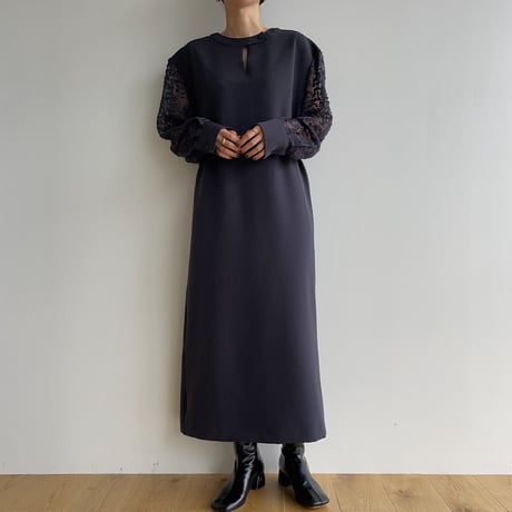 【nokcha original】sleeve dress/charcoal navy_nd0134
