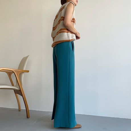 【nokcha original】back slit long pants/turquoise blue_np0452