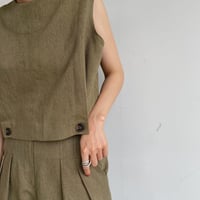 【nokcha original】2way linen vest/khaki_nt0966