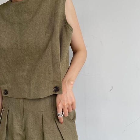 【nokcha original】2way linen vest/khaki_nt0966
