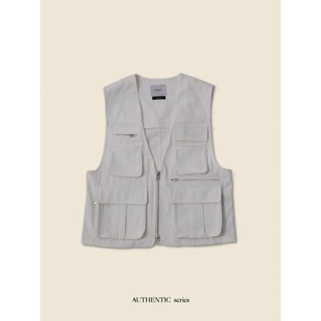 - AUTHENTIC series - mannish twill vest/white_an0007
