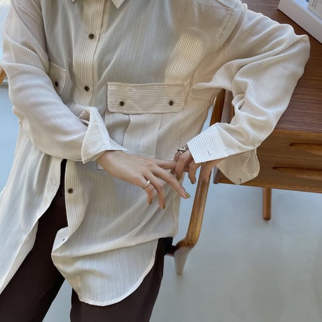 【nokcha original】pin stripe sheer over shirt/ivory_nt1044