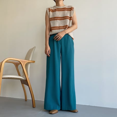 【nokcha original】back slit long pants/turquoise blue_np0452