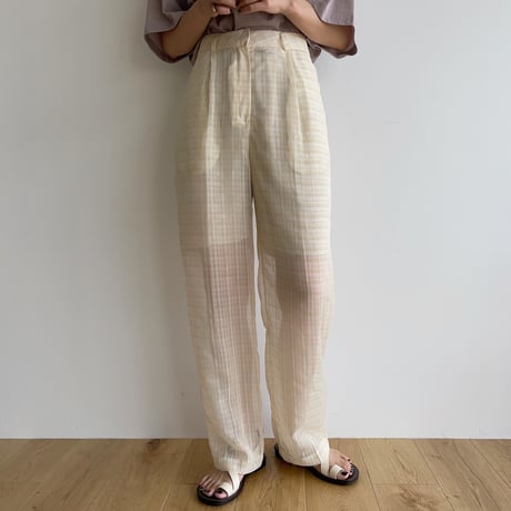 【nokcha original】check sheer pants/ivory_np0597