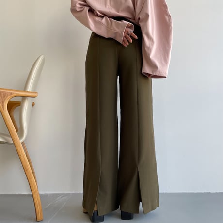 【nokcha original】back slit long pants/deep khaki_np0453