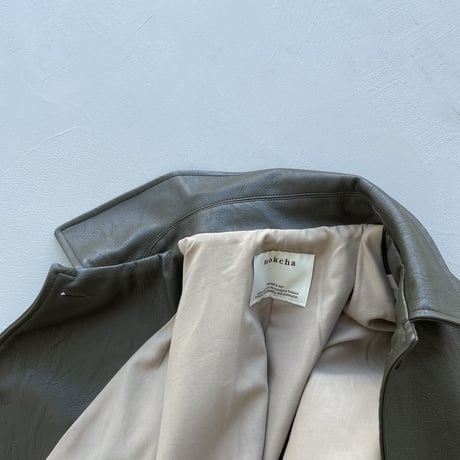 【nokcha original】eco leather over jacket/deep khaki_no0164