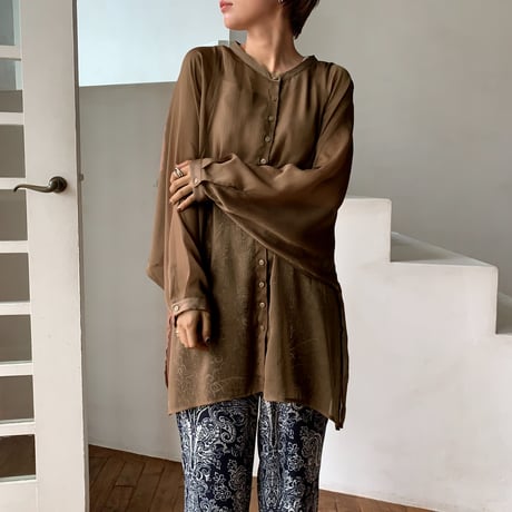 【nokcha original】sheer raglan over shirt/brown_nt0514