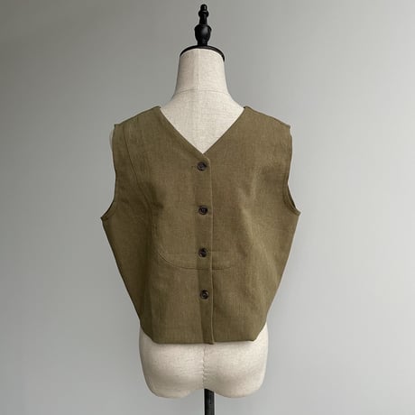 【nokcha original】2way linen vest/khaki_nt0966