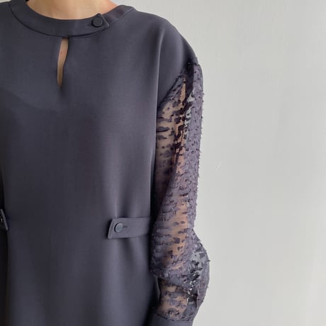 【nokcha original】sleeve dress/charcoal navy_nd0134