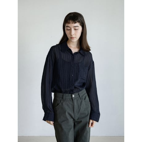 《予約販売》accent stripe mannish sheer shirt/2colors_nb0383
