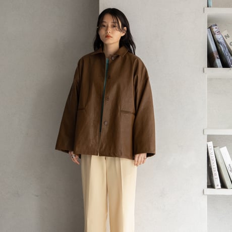 【nokcha original】eco leather over jacket/brown_no0196