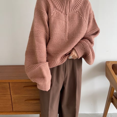 【nokcha original】zip up over knit/pink_nt1185