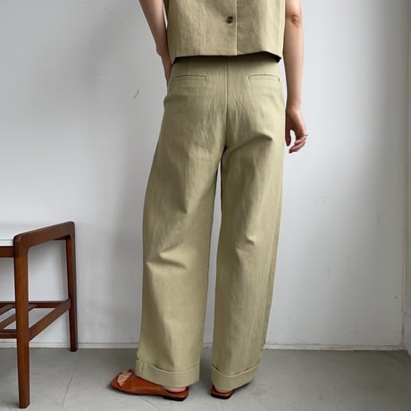 【nokcha original】linen tuck cocoon pants/pistacchio_np0400
