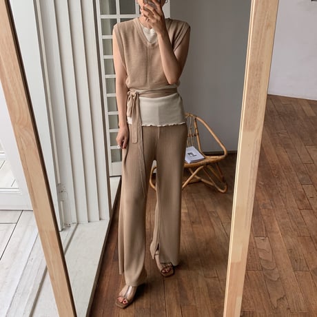【nokcha original】thermal knit bustier/ beige_nt0455