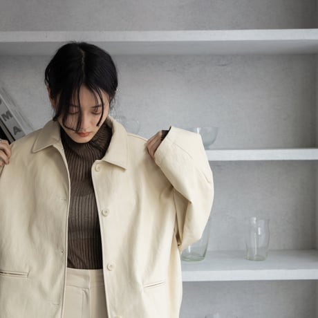 【nokcha original】eco leather over jacket/ivory_no0197