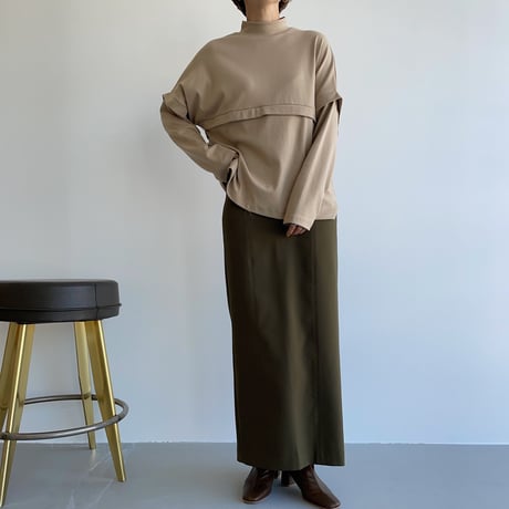 【nokcha original】stitch long skirt/khaki_ns0060