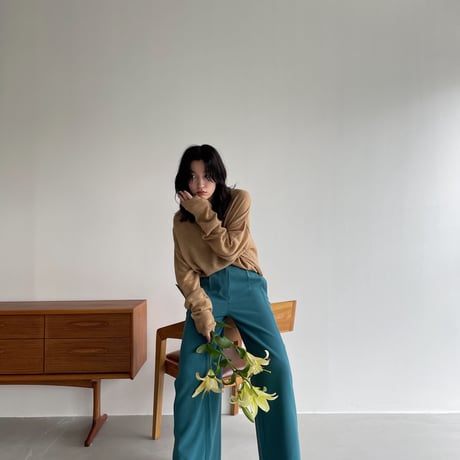 【nokcha original】back slit long pants/turquoise blue_np0452