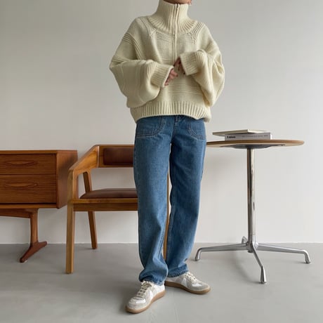 【nokcha original】zip up over knit/ivory_nt1174
