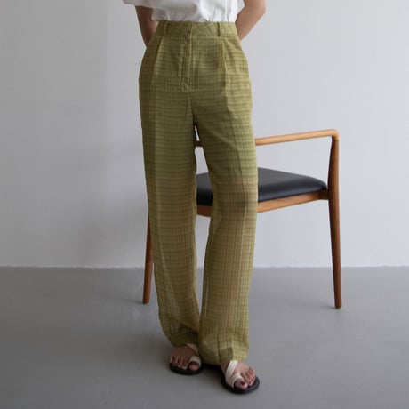 【nokcha original】check sheer pants/light green_np0598