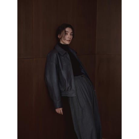 - AUTHENTIC series - throat latch fake leather jacket/blue gray_an0017