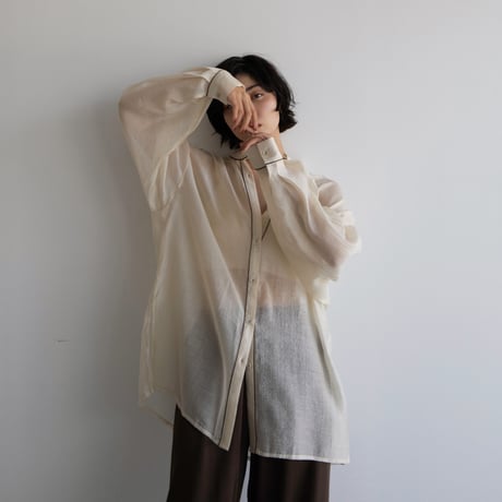 【nokcha original】piping sheer blouse/ivory_nb0055