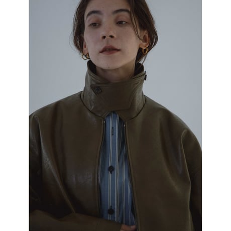- AUTHENTIC series - throat latch fake leather jacket/khaki brown_an0016