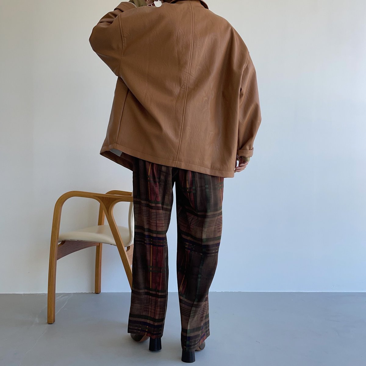 【nokcha original】eco leather over jacket/camel brown_no0163