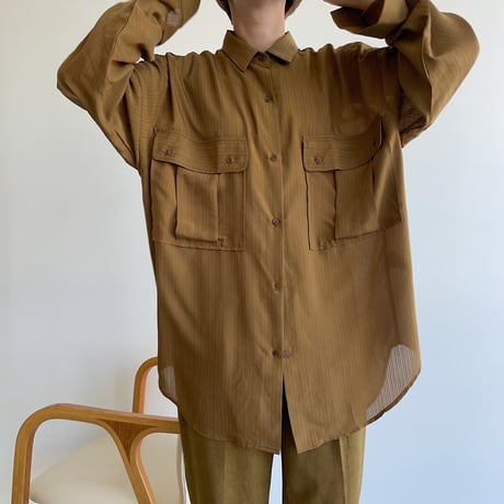 【nokcha original】pin stripe sheer over shirt/olive brown_nt1045