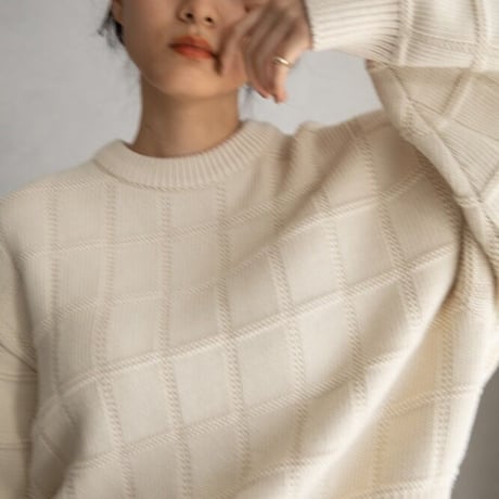 【nokcha original】block over knit/ivory_nt1264